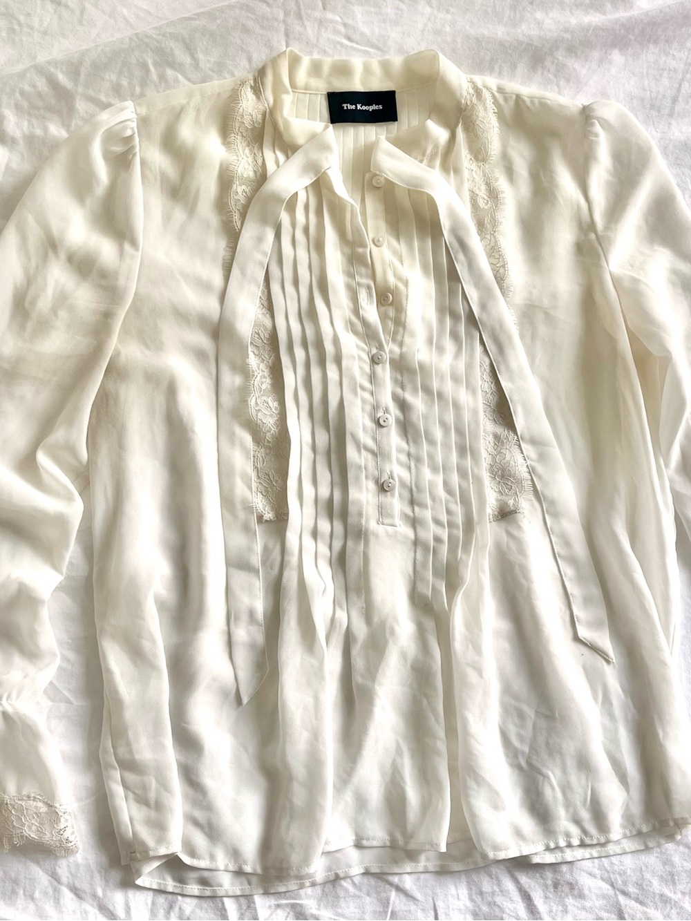The Kooples Ivory/Pearl Lace-Trim Button Front Peasant Blouse